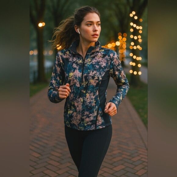 Victoria’s Secret VSX Knockout Floral Jacket M Zip Mesh Back Thumbholes Athletic - Picture 1 of 10